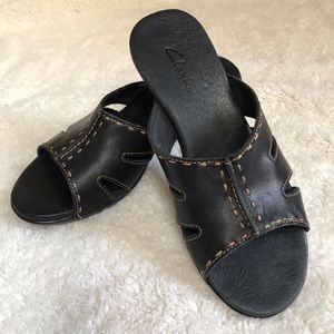 Clarks Leather Slide Sandals Black Sz5